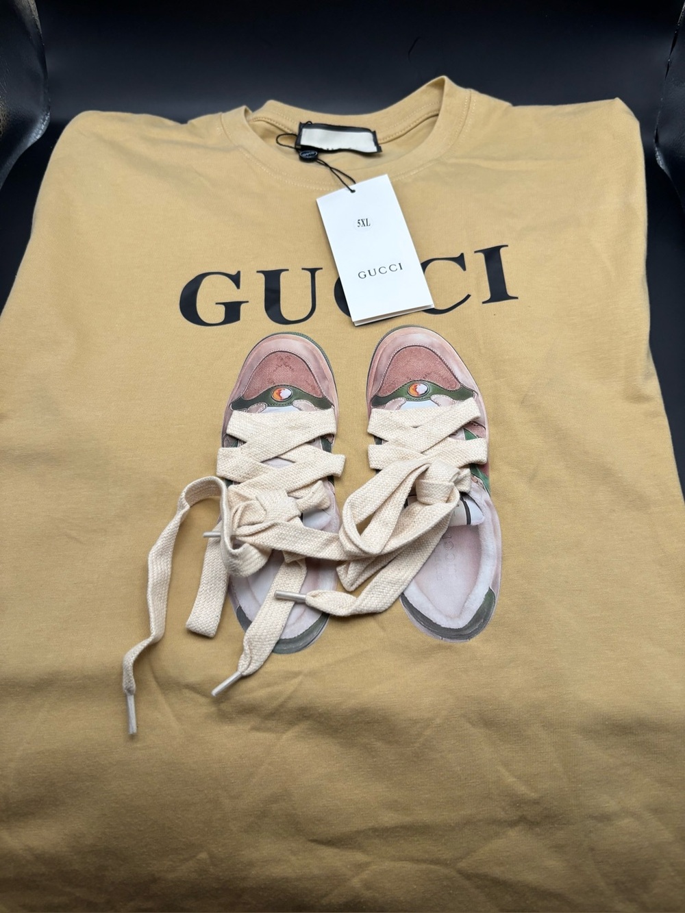 Gucci Women Sneakers Graphic Tee in Tan with Cream Accents